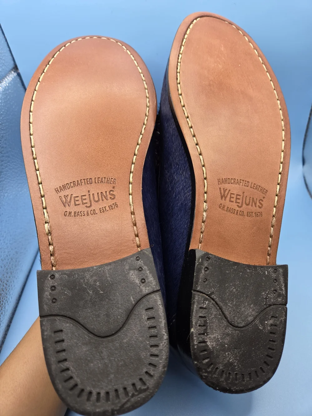 Men's Navy Blue Leather & Haircalf Loafers with Chain Detail WEEJUNS